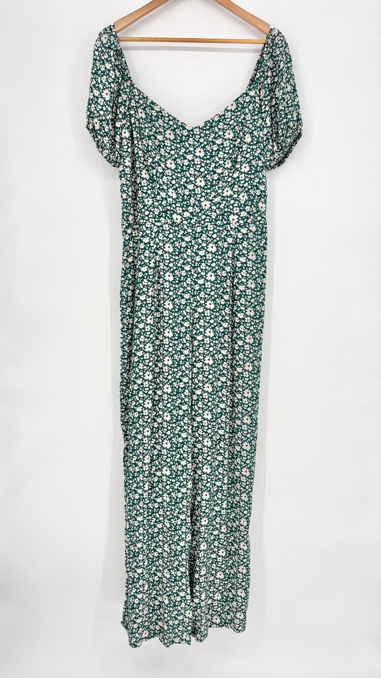 As U Wish NWT Green and White Floral Jumpsuit Size XL